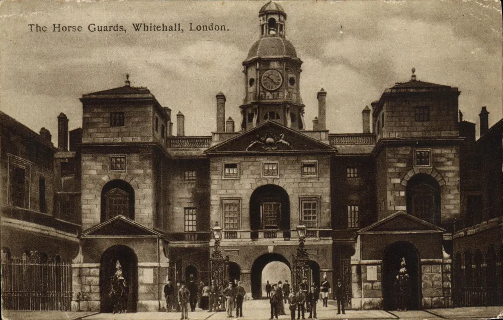 Os Guardas de Cavalo, Whitehall, Londres — Editora: Eyre & Spottiswoode, Ltd. (Série Woodbury) - Frente