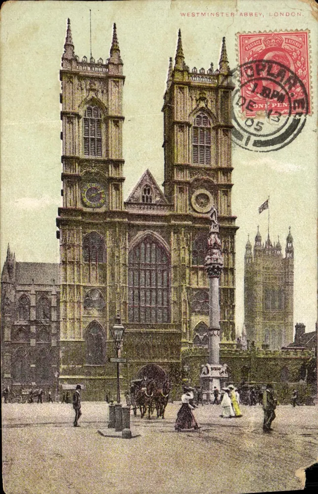 Abadia Westminster w Londynie — widok wież i pomnika — wydawca anonimowy, numer serii nieczytelny - Awers
