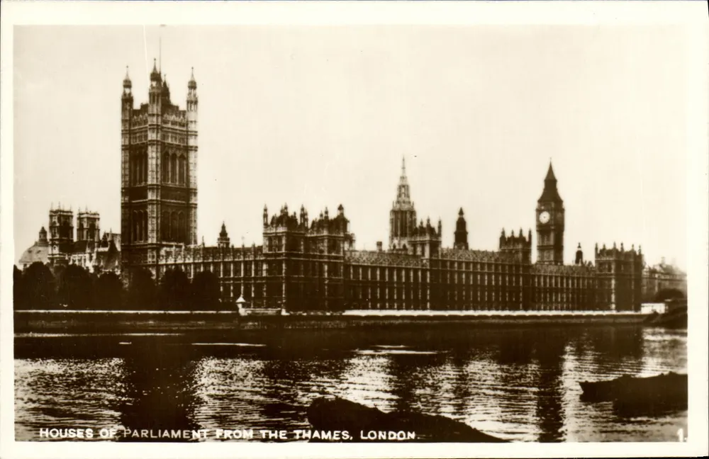 Häuser des Parlaments vom Thames, London — Ansicht des Palastes von Westminster und der Big Ben Turm — unbekannter Verlag, Seriennummer 1 - Vorderseite