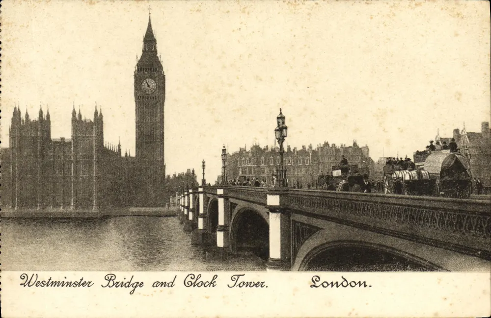 Ponte de Westminster e Torre do Relógio — Londres. - Frente