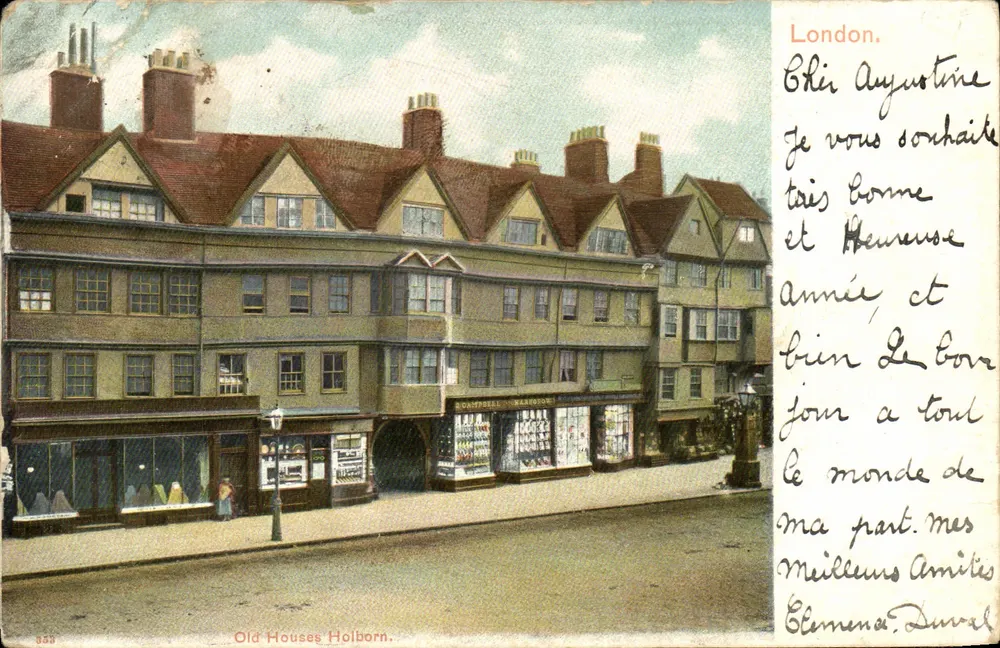Old Houses Holborn — vue d'immeubles historiques avec boutique « DAVIDS & BARTLESON » — éditeur 'Old Houses Holborn' n° 838 - Voorkant
