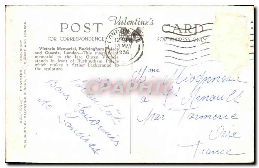 Victoria Memorial und Buckingham Palace, London — H703T — Valentine-Postkarte - Rückseite