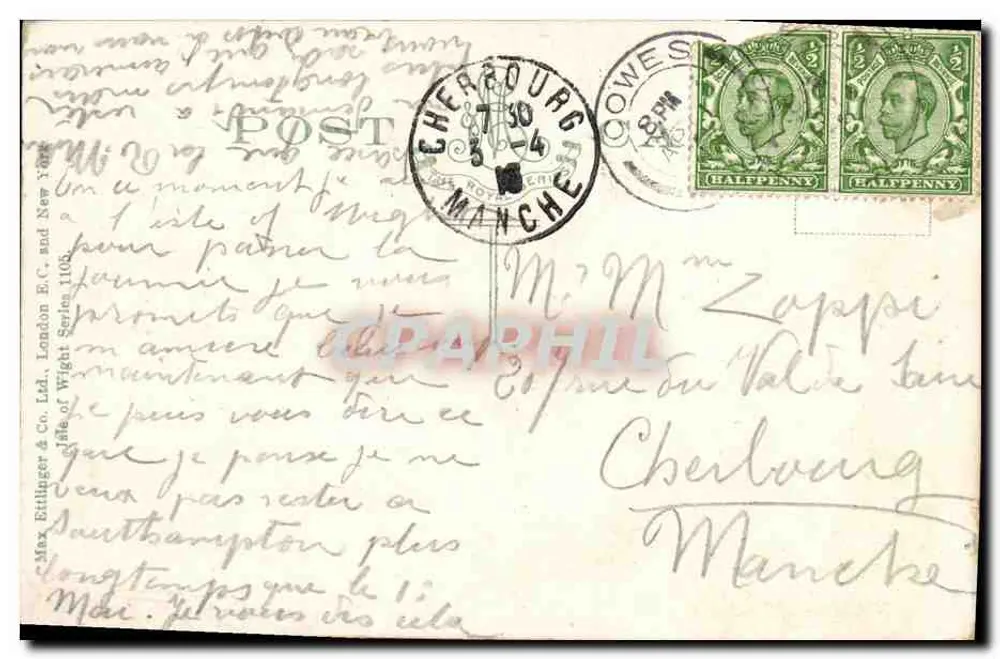 Promenade & R.Y.S.C. Cowes, I of W. — Éditeur Max Billuger & Co. Ltd. (Isle of Wight Series 1105) - Verso