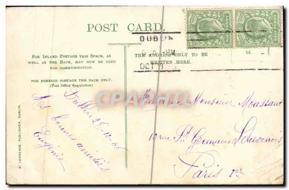 Port de Dublin — vue du quai et des bateaux — éditeur W. LAWRENCE, DUBLIN - Verso