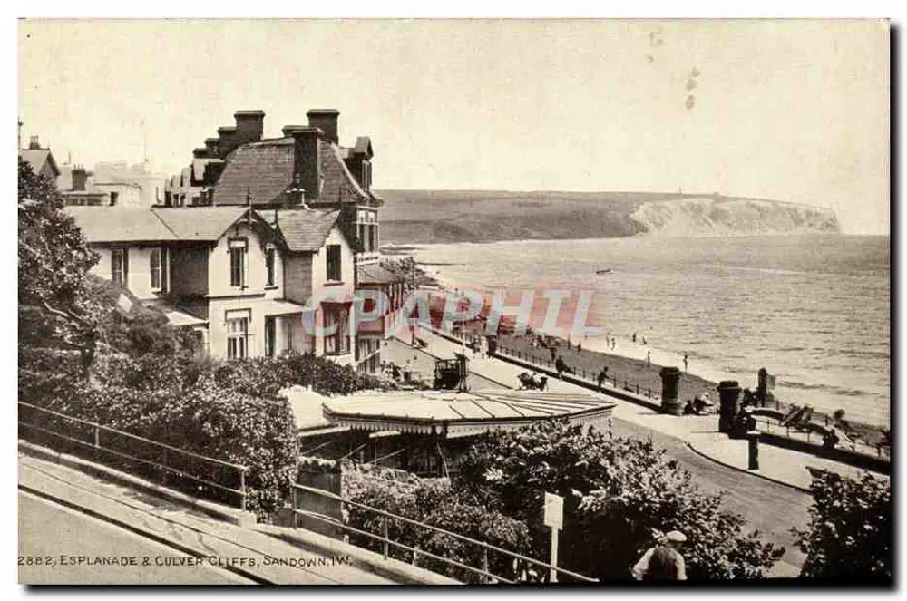 Esplanade & Culver Cliffs, Sandown, I.W. — widok z promenady i skał — J. Salmon, seria 2682 - Awers