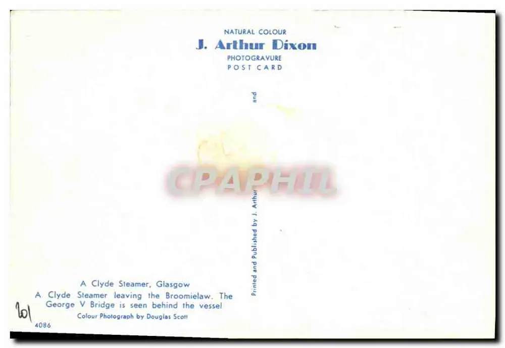 Clyde Steamer — Glasgow — J. Arthur Dixon, n° 4086 - Rückseite
