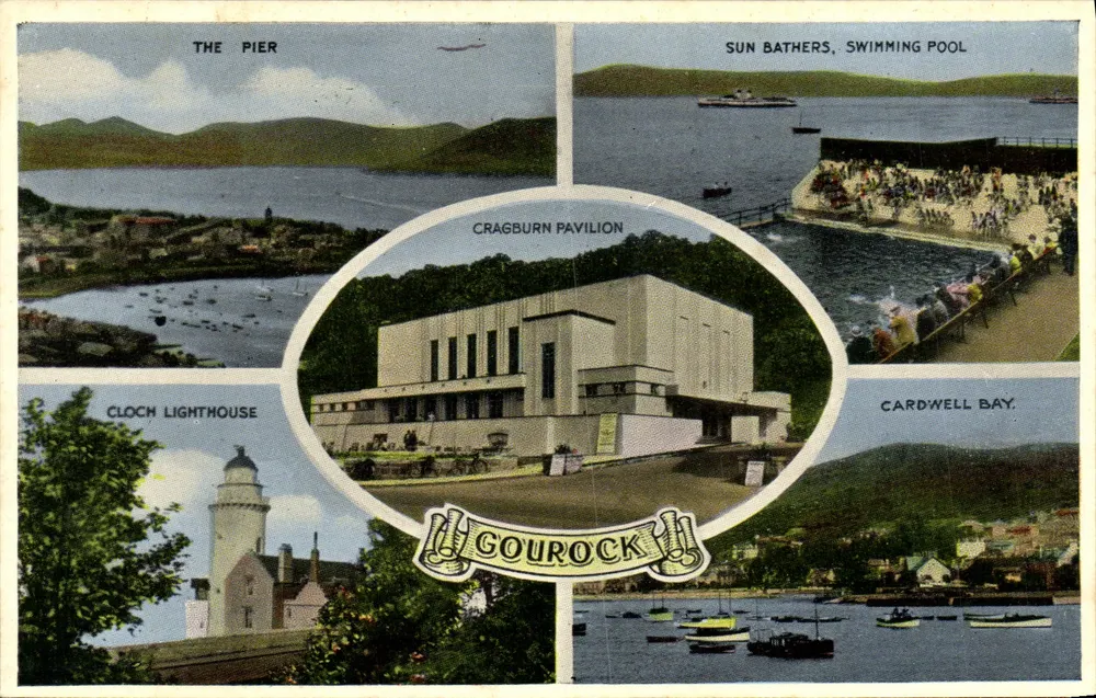 Gourock — Der Pier, Cragburn Pavillon, Sonnenbadende, Schwimmbad, Leuchtturm Clogh, Cardwell Bay - Vorderseite