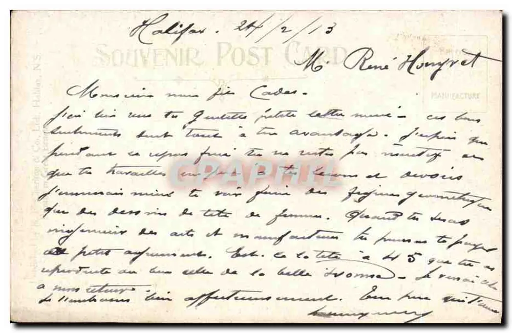 Jardins Públicos, Halifax — vista de parque com banco e estátua — Carta Postal de Lembrança, Halifax, N.S. - Verso