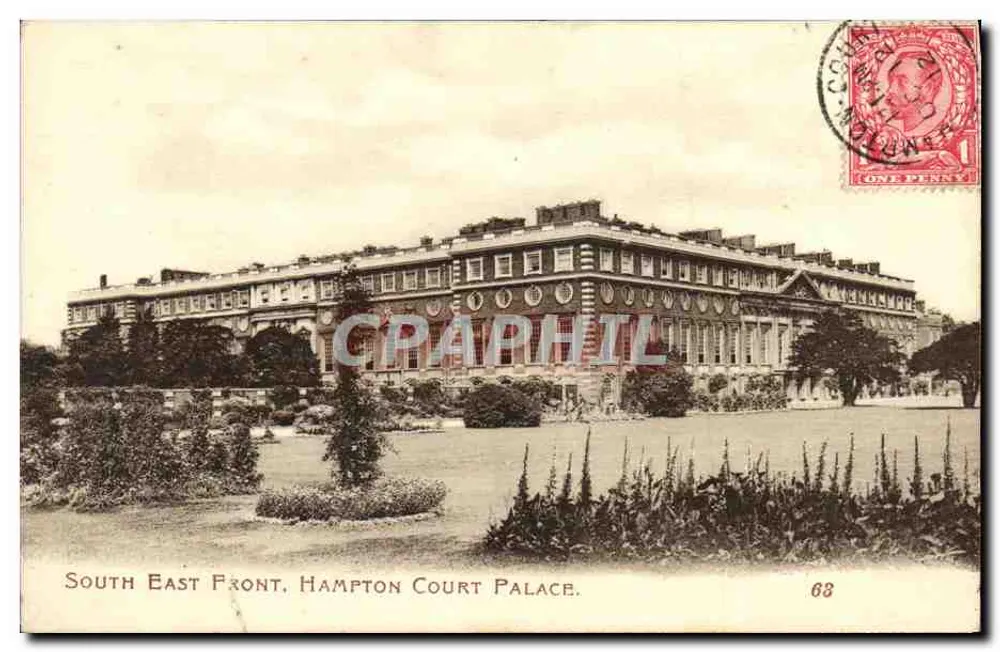 South East Front, Hampton Court Palace — vue du palais avec jardin — éditeur The Morland Series, n° 63 - Recto