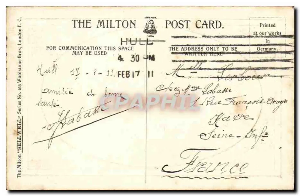 헐. 알렉산드라 드크 — 항구 전경 — The Milton Post Card, 'Sell Well' 시리즈 - 뒷면