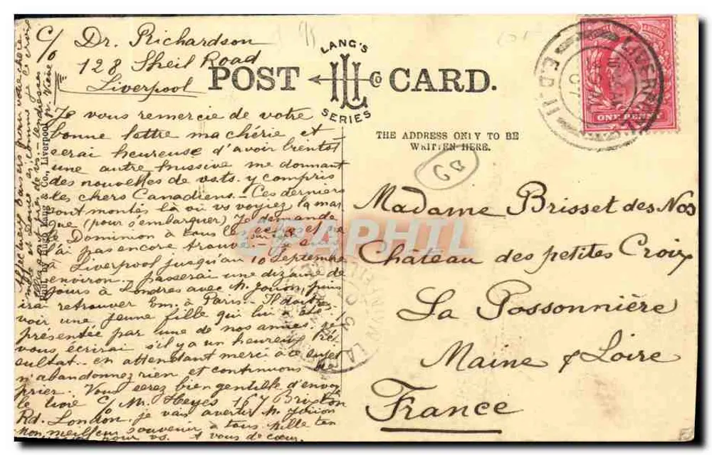 Atlantischer Liner verlässt den Landungssteg — Liverpool — Lang's Post Card Series - Rückseite