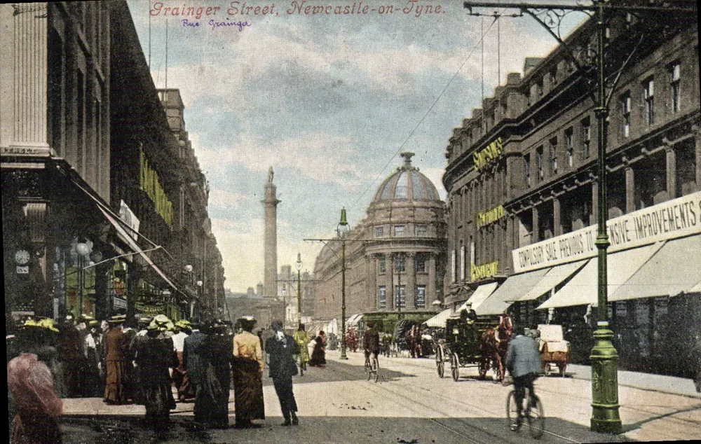Irainger Street, Newcastle-on-Tyne — animowany widok z kolumną i budynkami — seria Valentine's 118 - Awers