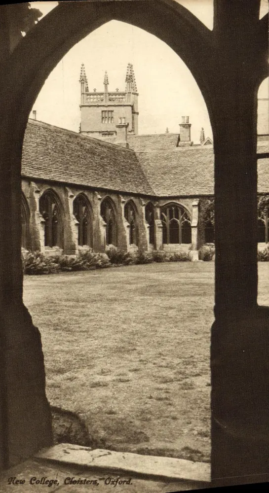 New College, Cloisters, Oxford — vista attraverso un portale gotico — Pubblicato da Paerouse & Palmer & Oxford - Recto