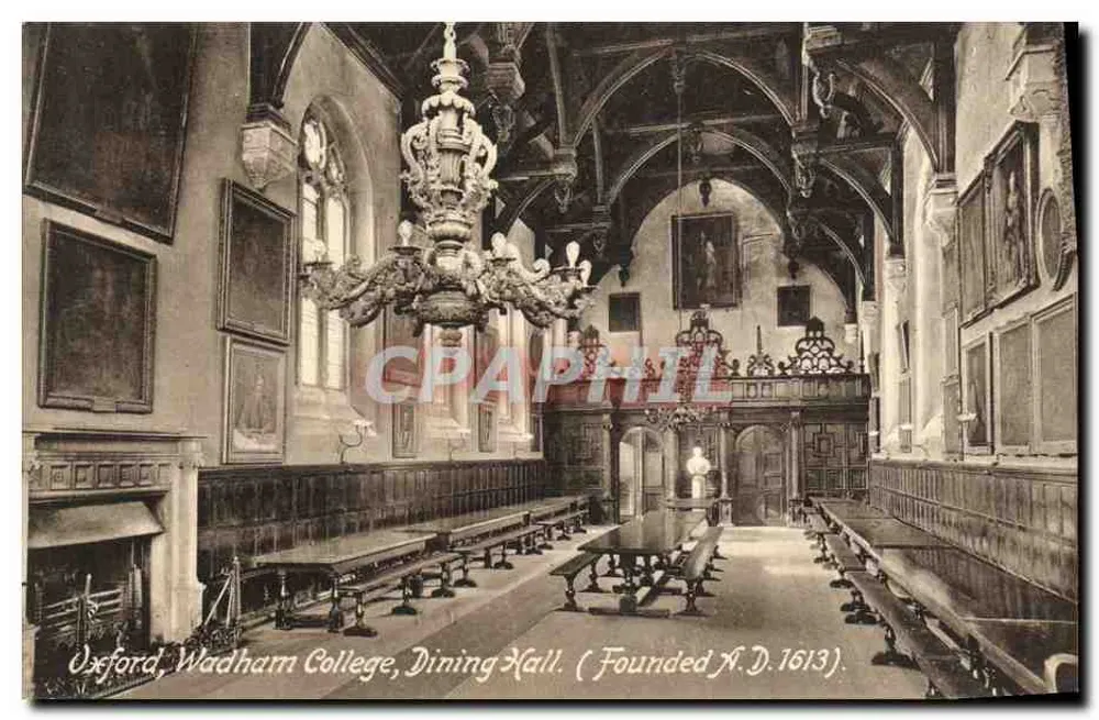 Oxford, Wadham College, Sala de Refeições — Fundado N.D. 1613 — Frith & Co. Ltd. No. 64130 - Frente