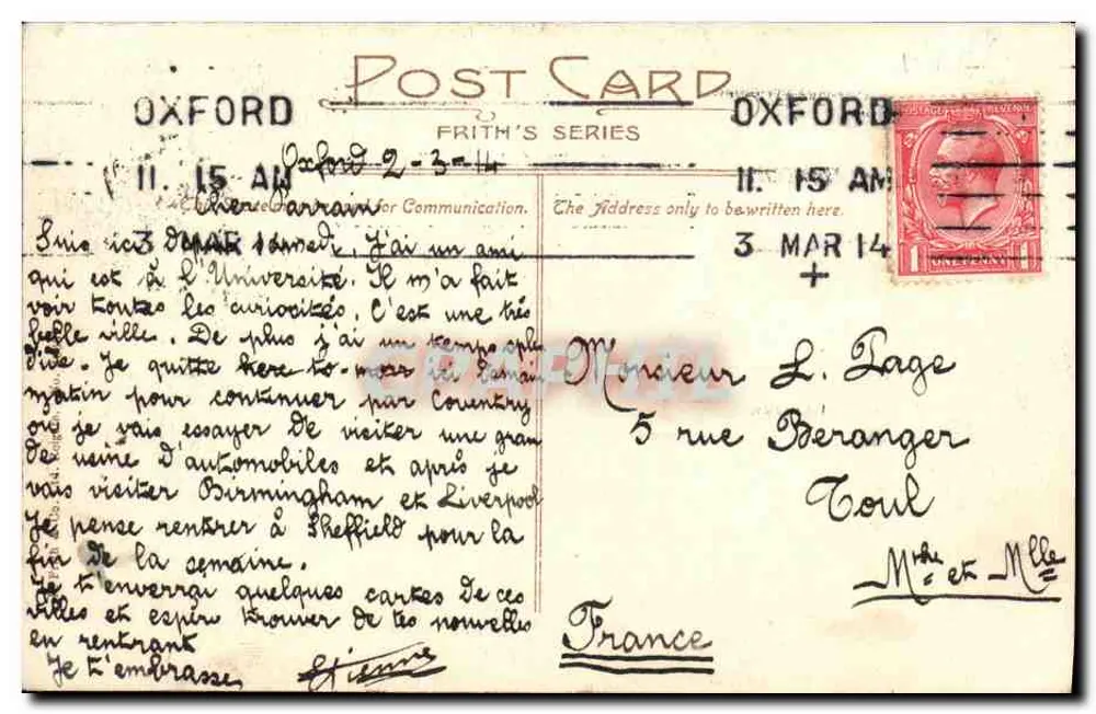 Oxford, Capela do Keble College — (Fundada A.D. 1870) — Série Frith - Verso