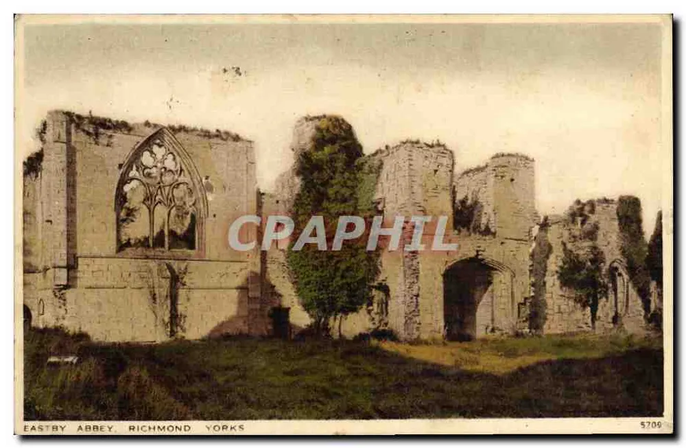Abbey Eastby, Richmond, Yorks — gotische ruïnes met gekleurde glas — uitgever Salmon Ltd, n° 5709 - Voorkant