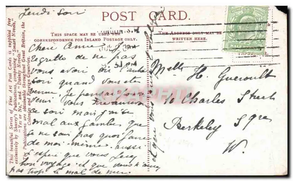 Clarence Pier, Southsea — uitzicht op de haven met ferry — uitgever: Fifer Art Post Cards - Achterkant