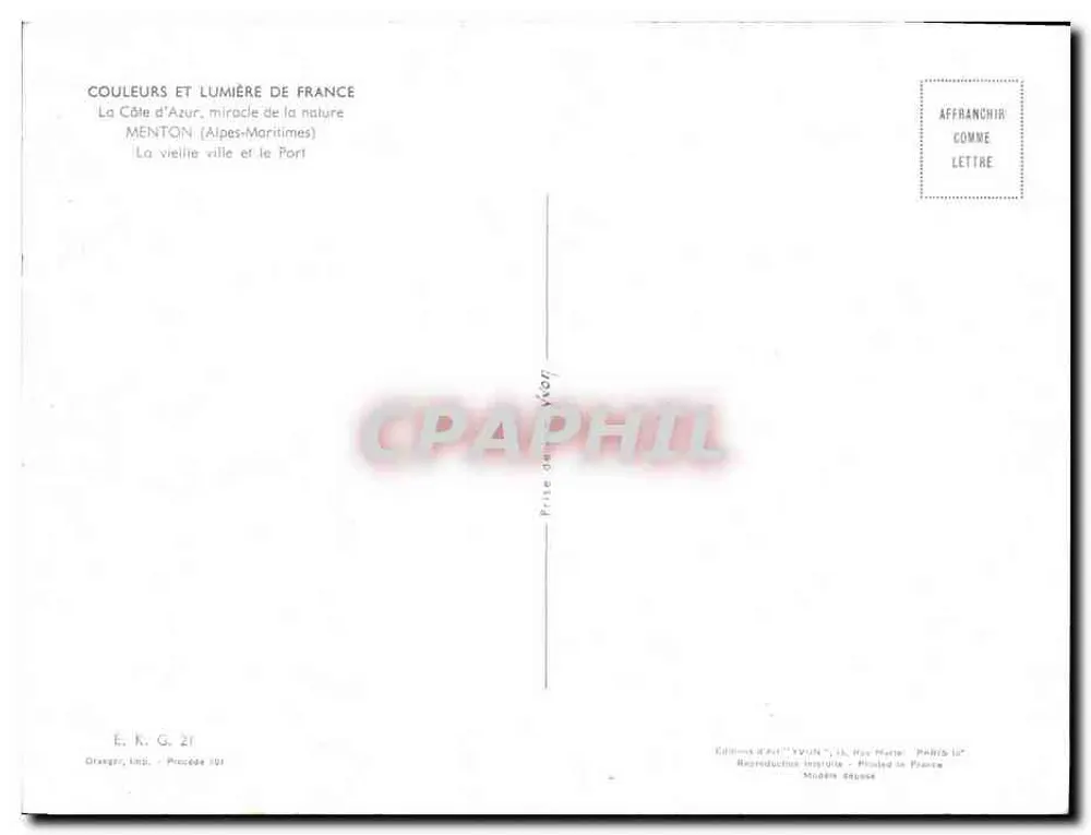 Menton — Die alte Stadt und der Hafen — Granger, Impr. 101 - Rückseite