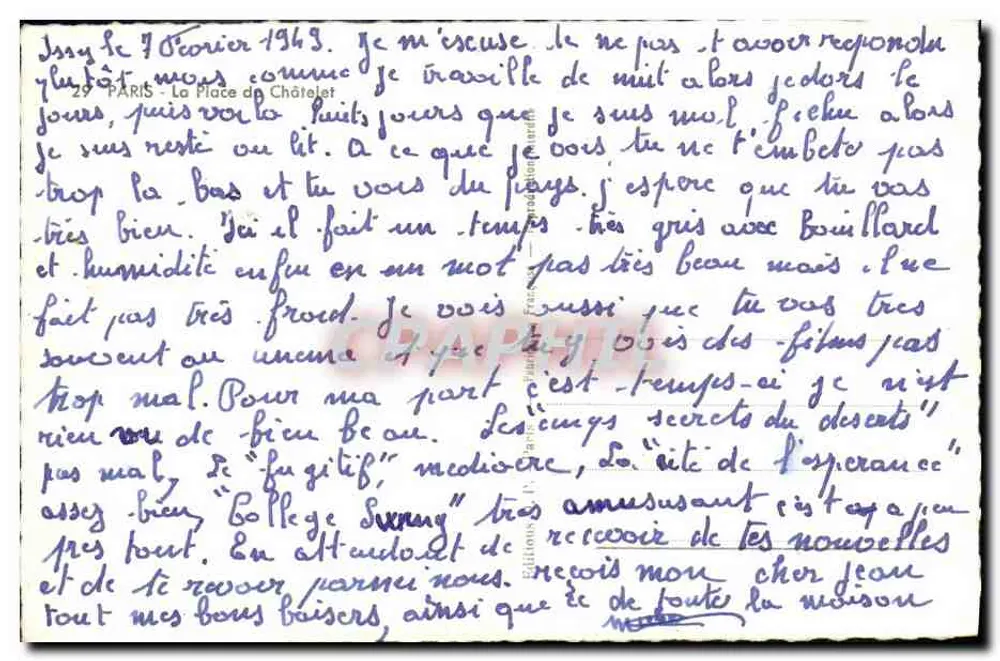 Paris - A Praça do Châtelet — vista com o teatro e a Sena — Edições P. Rambaud - Verso