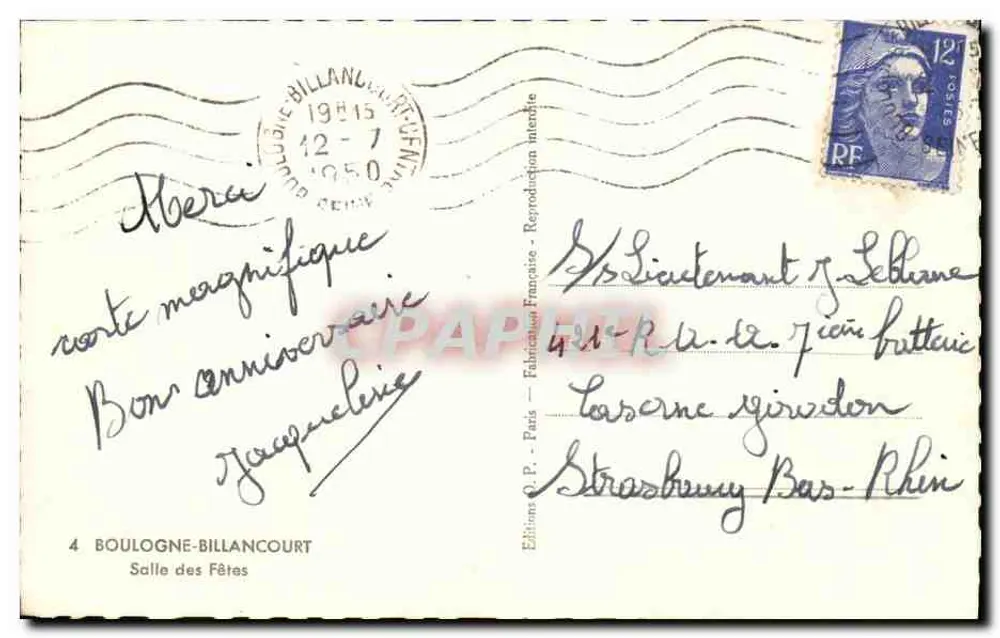 Festsaal von Boulogne-Billancourt — Éditions O.P. — n°4 - Rückseite