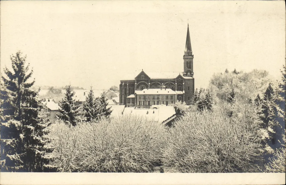 Kerk van Sint-Maria — winterlandschap — Antieke ansichtkaart Antieke ansichtkaart - Voorkant