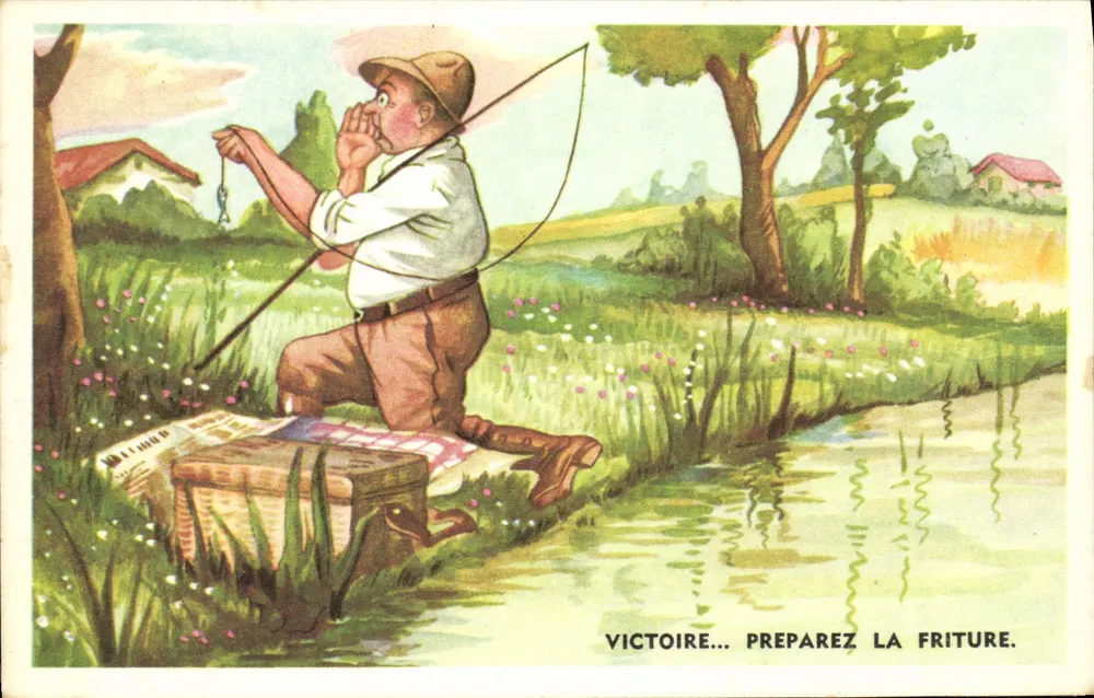 Pescador con pez — victoria y fritura — Ediciones Univers, H. 10 - Anverso