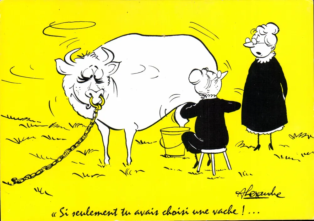 Mucca — caricatura umoristica — Alexandre - Recto