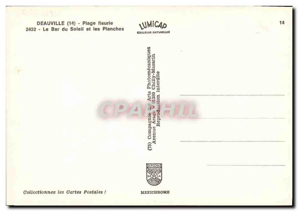 Deauville — Le Bar du Soleil und die Planches — Verlag Lumicap, Serie 2432 - Rückseite