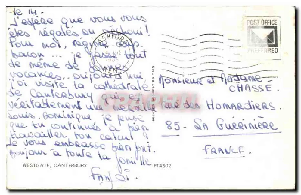 Westgate, Canterbury — vue de la porte médiévale — éditeur P.A.C. n° 85 - Verso