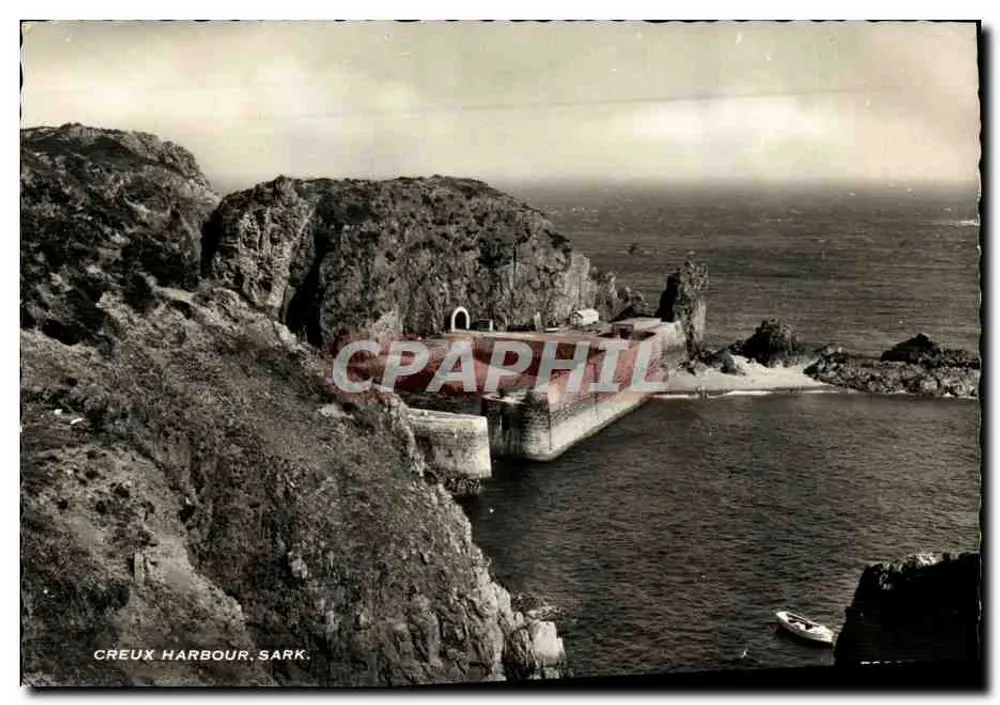 Creux Harbour, Sark — vista do porto encaixado entre falésias — editor Harvey Barton & Son Ltd. Bristol - Frente