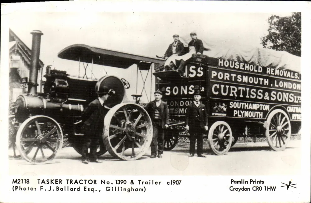 Tasker Traktor Nr. 1390 & Anhänger — c1907 — Pamlin Prints - Vorderseite