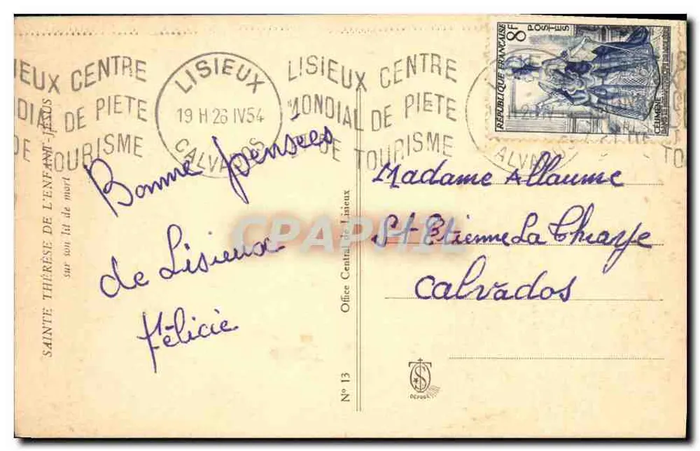Heilige Thérèse des Kindes Jesu — auf ihrem Sterbebett — Office Central de Tourisme de Lisieux, N°13 - Rückseite