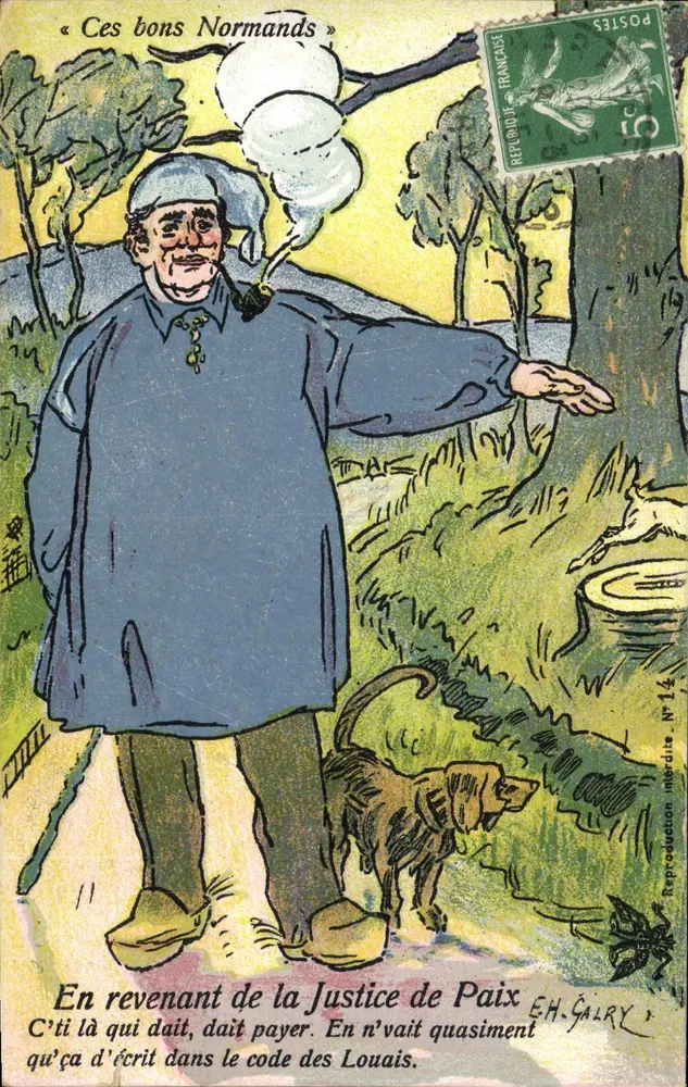 Diese guten Normannen — Karikatur eines Normannen, der eine Pfeife raucht — E.H. Galry, Nr. 14 - Vorderseite