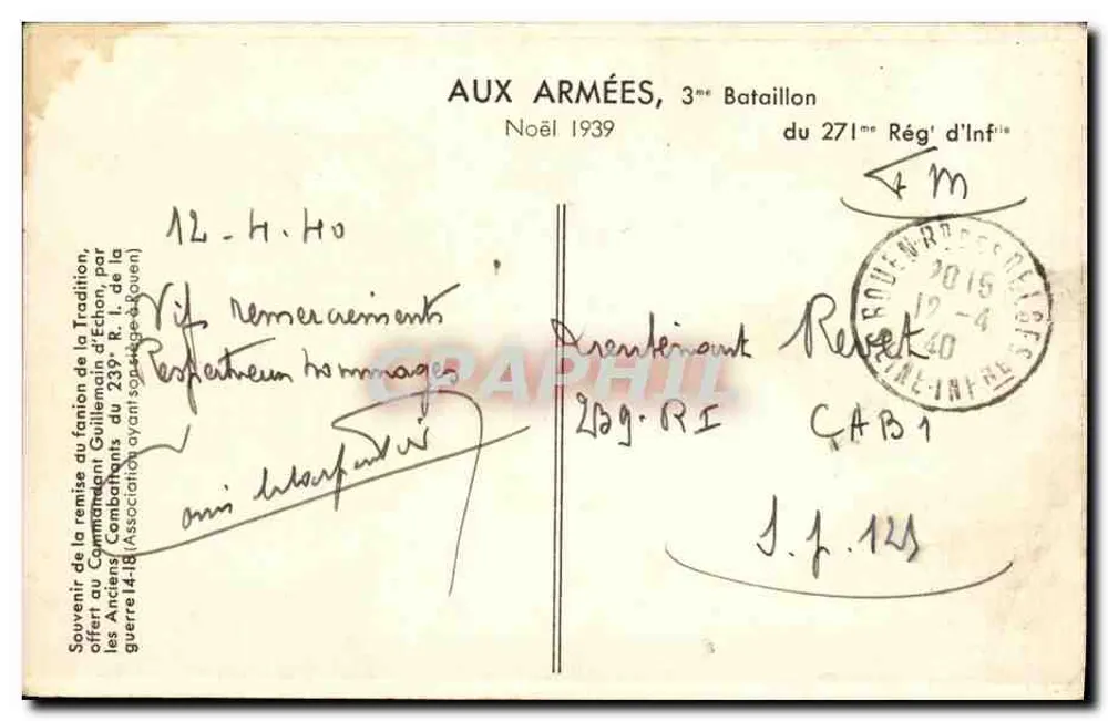 3. Bataillon des 271. Infanterieregiments — Erinnerung an die Farbenübergabe — Weihnachten 1939 - Rückseite