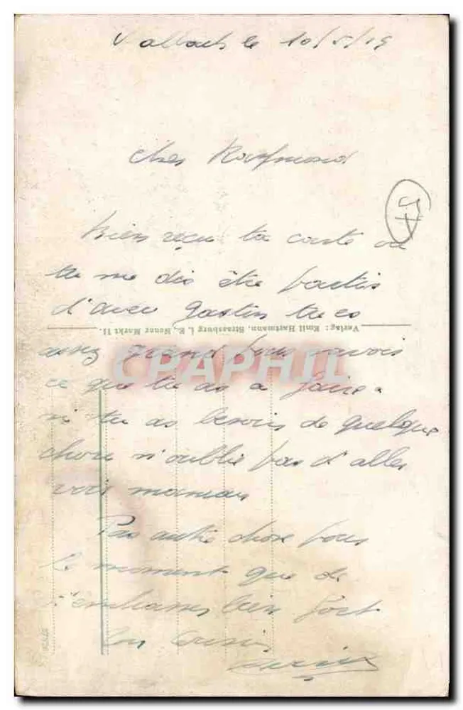 Drei Exen bei Egisheim — ruínas de três torres em uma colina arborizada — editor K. Hartmann, Heidelberg - Verso
