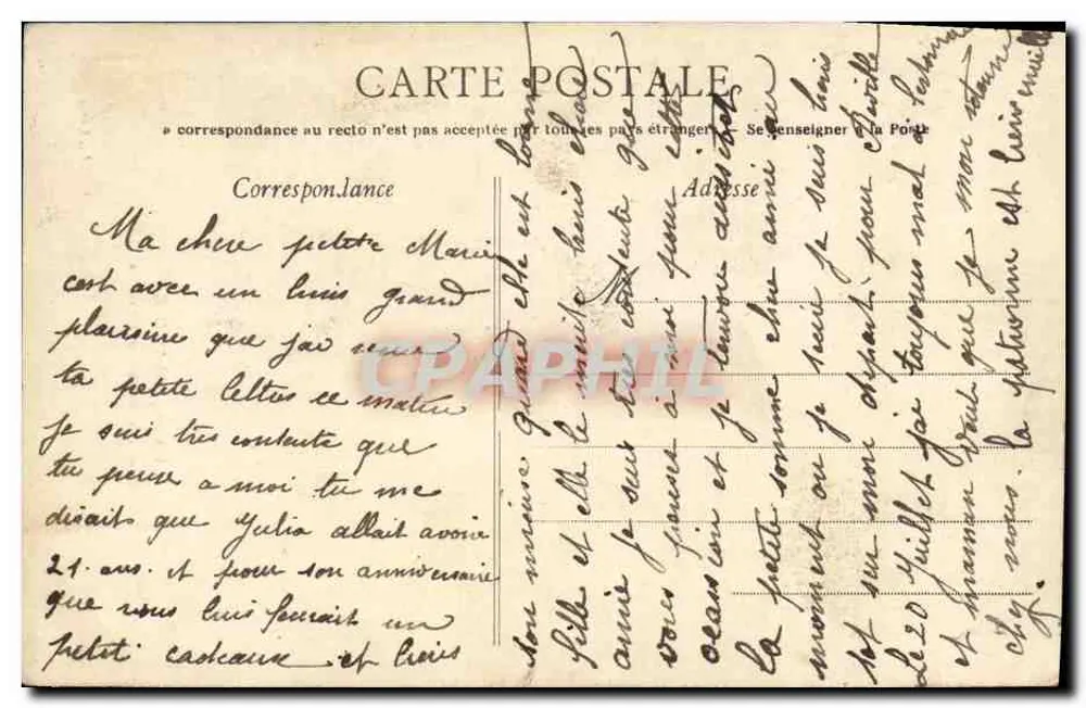 Normandie — Meine erste Bonnet — Antike Ansichtskarte, Caen - Rückseite