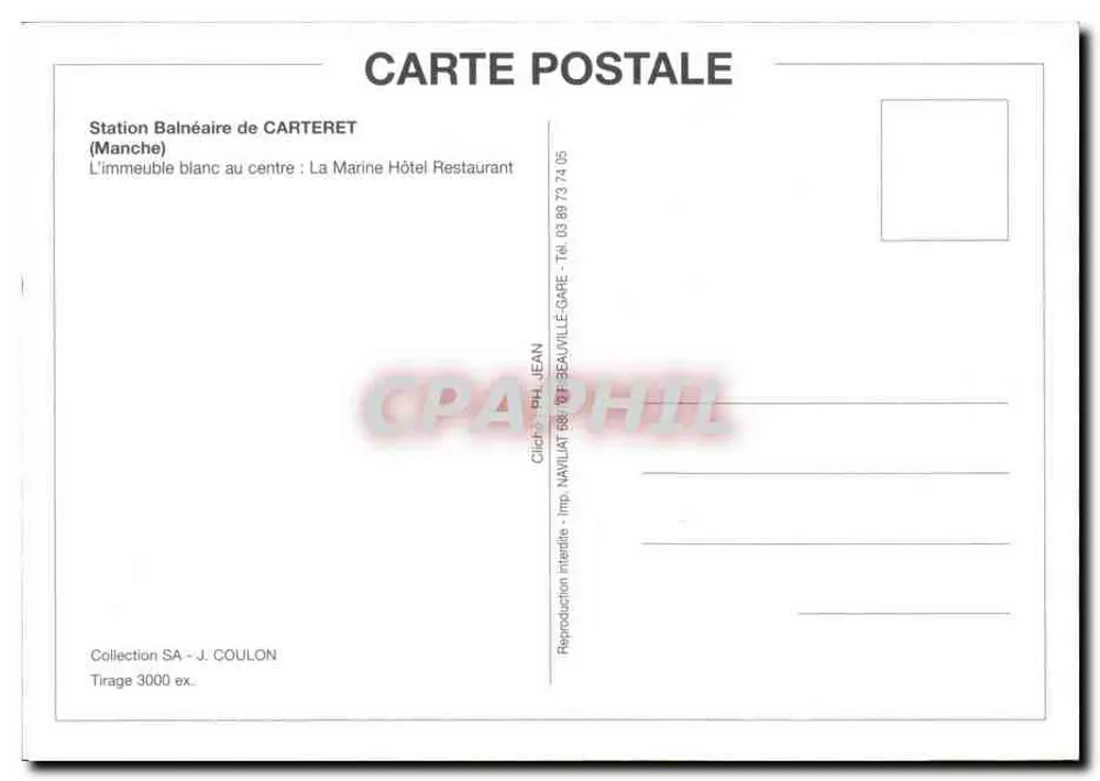 Carteret — Seebad Carteret (Manche) — Sammlung SA J. Coulon, Druckauflage 3000 Exemplare - Rückseite