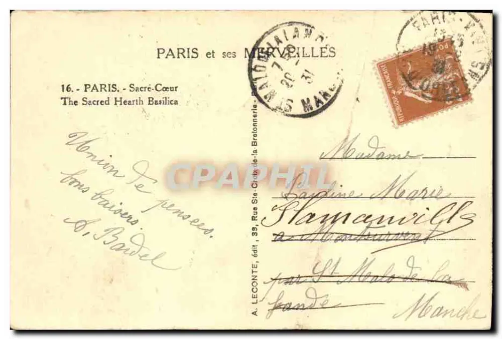 Paris - Sacré-Cœur - Basilika des Heiligen Herzens — Verlag A. Leconte, n°16 - Rückseite