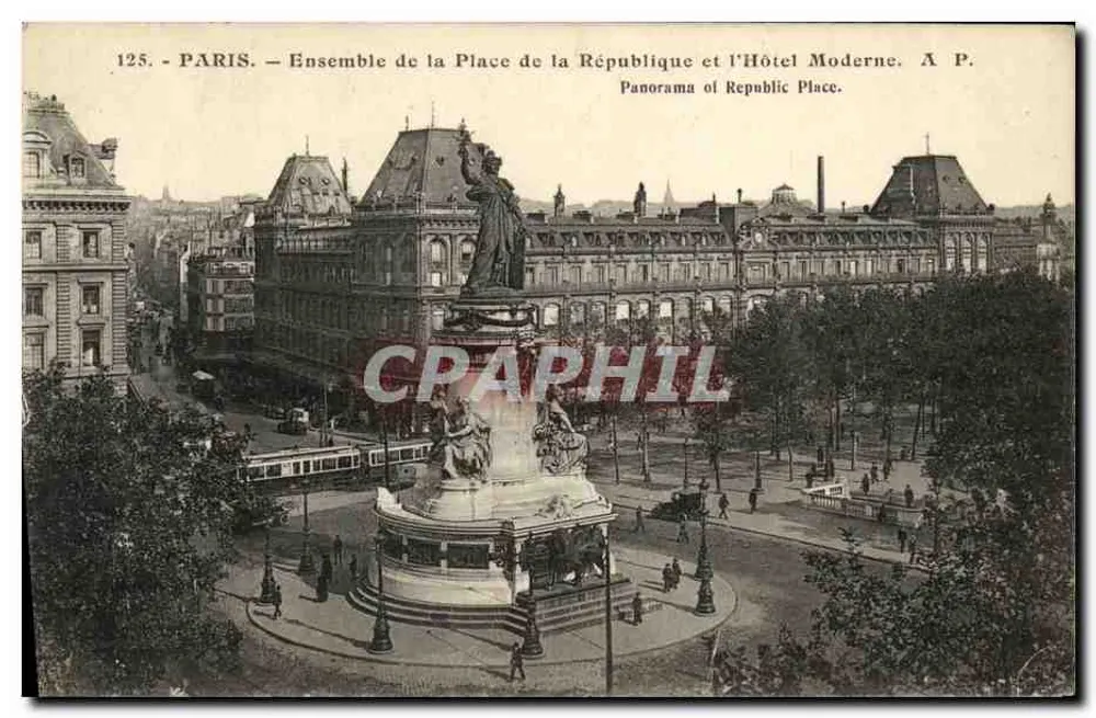 Paris — Ansicht der Place de la République und des Modernen Hotels — A.P. - Vorderseite