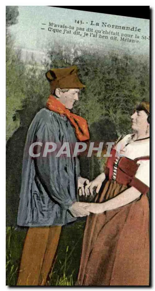 Die Normandie — Szene eines Dialogs zwischen einem Mann und einer Frau — Editions H. Ermice, Vire - Vorderseite