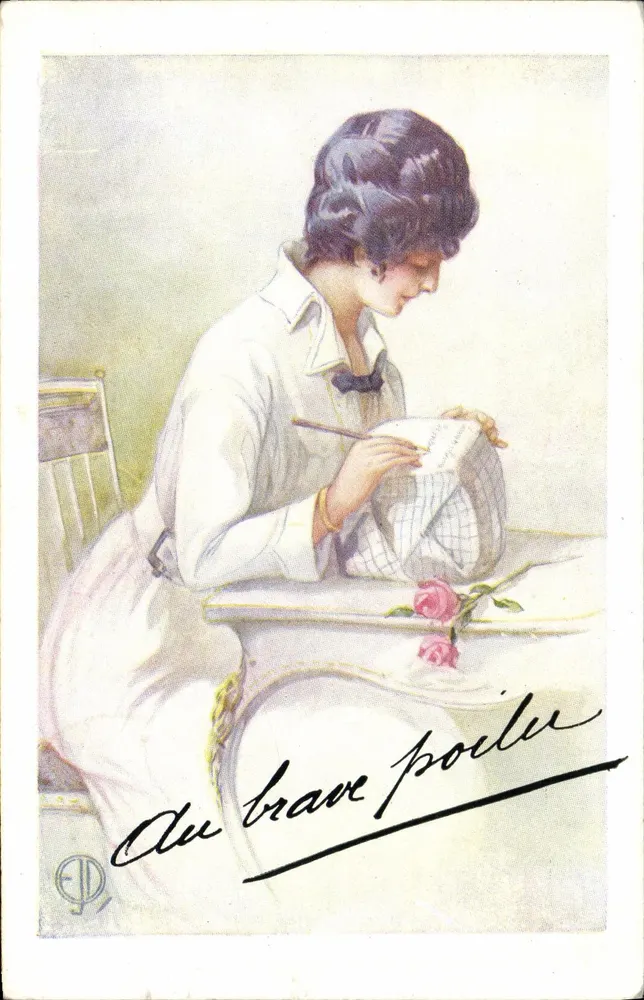 Frau, die einen Brief schreibt — An den tapferen Soldaten — Verlag Paris Color, Nr. 152 - Vorderseite