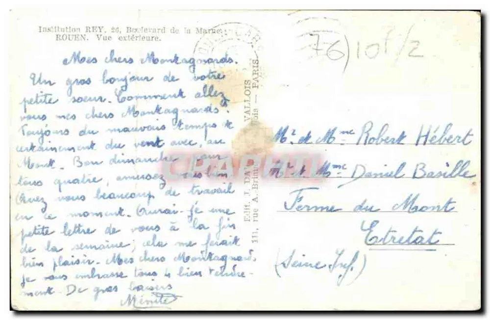 Institution REY, 26 Boulevard de la Marne — Rouen — Verlag J. Da Valllois, Paris - Rückseite