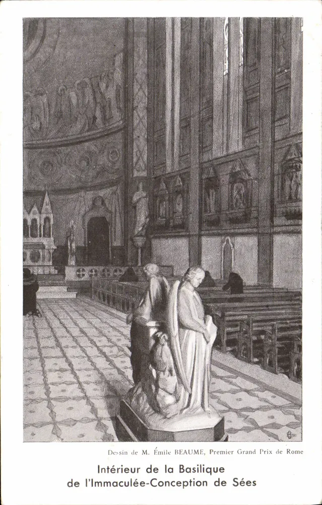 Interior da Basílica da Imaculada Conceição de Sées — Desenho de M. Émile BEAUME, Primeiro Grande Prêmio de Roma - Frente