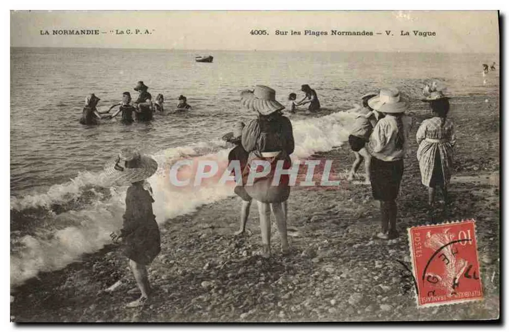 Auf den Normandie-Stränden — V. Die Welle — Antike Ansichtskarte — n°4005 - Vorderseite