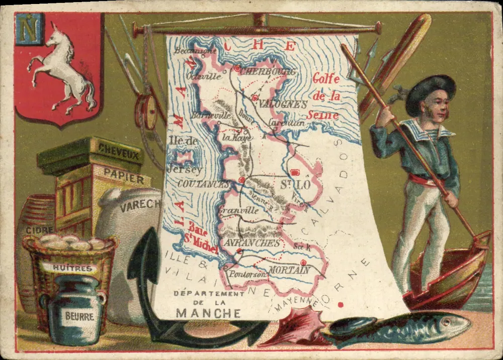 Carte postale géographique — Département de la Manche — éditeur Alexis Grelleau - Recto