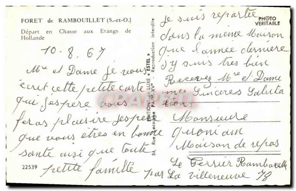 Jagd auf den Teichen von Ramboillet — Abreise nach Holland — Estel - Rückseite