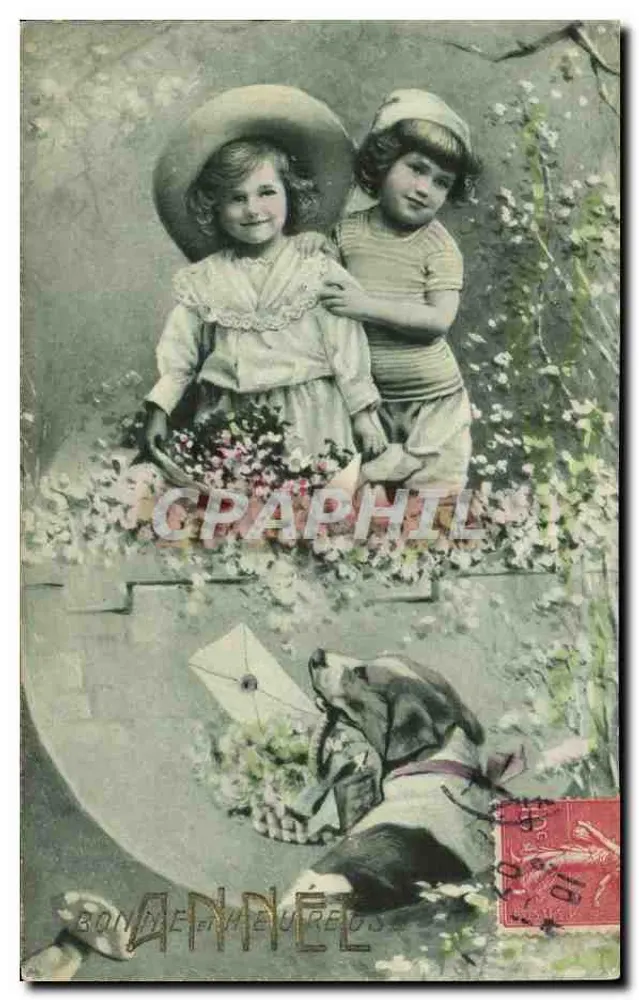 Due giovani ragazze e un cane — Buon Anno — Annél - Recto