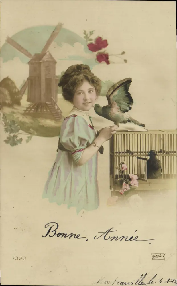 Menina com pomba — Montianville — editor G. Vire - Frente