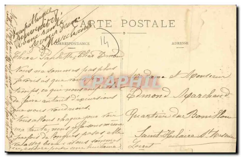 Gauloiserie Normanda — caricatura de camponês e casal abraçado — George Léon - Verso