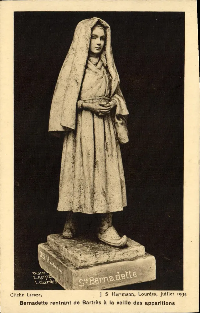 Schwester Bernadette an der Schwelle der Erscheinungen — J S Hartmann, Lourdes, Juli 1934 - Vorderseite